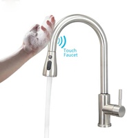 Robinet de cuisine en laiton sans plomb à double fonction avec pulvérisateur extractible activé par capteur sans contact, finition chromée en acier inoxydable 304