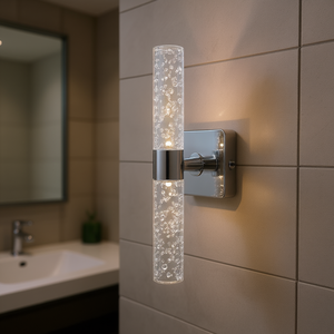 Lámpara de pared contemporánea de 17 pulgadas con acabado en hierro cromado y cristal de burbujas, iluminación LED para interiores, baño y pasillo - Product Image 2