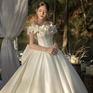 <span class=keywords><strong>Robe</strong></span> <span class=keywords><strong>de</strong></span> mariée en satin à épaules dénudées, nouveau style, blanche, style Mori féerique, voile tempéramentale à <span class=keywords><strong>grande</strong></span> traîne - Product Image 3