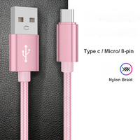 Kabel Data pengisi daya ponsel Android USB A ke USB C, kabel Data pengisi daya ponsel Android USB A ke USB C 1m 2m 3m nilon kepang cepat