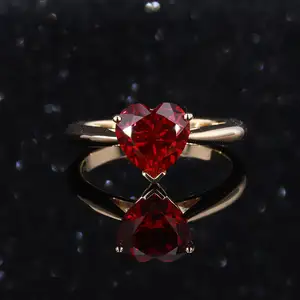China Pop Ringe 18 Karat Gelbgold Rot Herz geschnitten 7mm Labor Saphir Rubin Ring