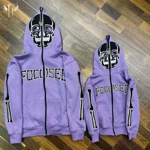 High Street Hommes Casual Full Zip up Sweat À Capuche Veste Long Pull Tricoté Avec Crâne Imprimer Conception Hoodies - Product Image 3