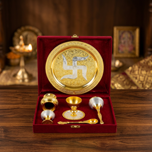 Plateau de prière Pooja Thaali rond en laiton de 8 pouces, plaqué or, sculpté, plateau en métal sculpté, plateau de prière Pooja Thaali plaqué or - Product Image 3