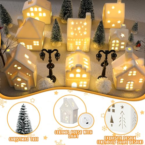 Figurines de maison de Noël en céramique blanche de 13 cm et 14 cm, décorations de Noël, maison de Noël éclairée par LED - Product Image 2
