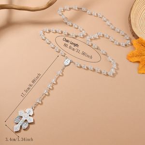Catholic 8mm Frosted Beads Cross <b>Rosary</b> <b>Necklace</b> Pardon Forgiveness Baptism Communion Gift Religious Buddhism Alloy Diamond - Product Image 2