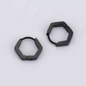 Unisex Punk Style <b>Titanium</b> Steel Black Hexagonal Geometric Huggie Earrings For Men Women Fashion Jewelry - Product Image 3