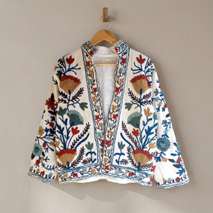 Veste bomber courte en velours floral écologique en coton 100% tricoté brodé Suzani pour femmes, style bohème, hiver - Product Image 3