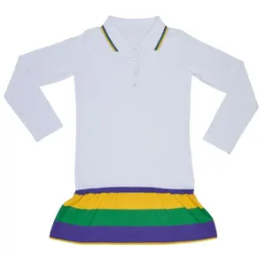 Mardi Gras Kids Polo Dress Polyester Clothes Purple Yellow Green Striped Dresses For Baby Girls