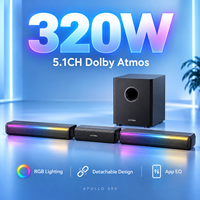 Barre de son 5.1 canaux 320W Dolby Atmos pour système home cinéma avec design détachable, éclairage RGB et contrôle par application