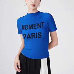 Camiseta de Verano 2025 para Mujer, de Chifón, Ajustada, de Manga Corta, Elástica y Plisada, con Estampado Personalizado - Product Image 1