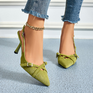 Elegantes Sandalias de Tacón con Punta en Pico y Cierre de Hebilla, Tacón Medio, Correa Trasera, Zapatos de Mujer - Product Image 4