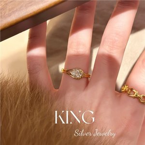 Anillo de Plata de Ley con Hebilla de Herradura y Diamante de Imitación en Forma de Lágrima, Joyería King Silver, Unisex, para Uso Diario - Product Image 4