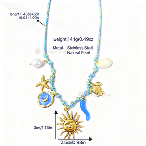 Muses Jewels Pendentif tendance en perle d'eau douce, plaqué or, en acier inoxydable inaltérable, avec breloque corde, coquillage et tortue de mer, thème océan et plage - Product Image 4