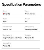 Lunettes intelligentes Yesido BT5.0, étanches, légères, appels HD, protection UV, batterie longue durée, lunettes audio intelligentes IO38
