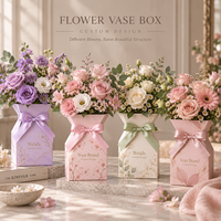 Boîte à fleurs en carton personnalisée avec ruban et nœud, emballage de bouquet floral en forme de vase, impression personnalisée