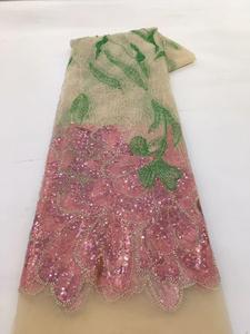 Tissu en gros : Tissu africain en maille brodée de perles et de sequins pour robes, tenues et vêtements pour enfants, dentelle de 5 yards - Product Image 4