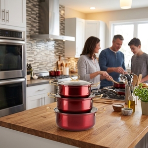 Colored Combined Stainless Steel Soup <b>Pot</b> <b>Set</b> with Wire Handle and Glass Lid for Modern Home Daily Kitchen Cooking - Product Image 3