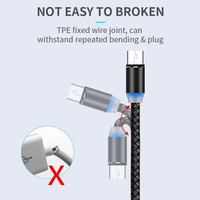 Kabel pengisi daya magnetik 3 dalam 1, kabel pengisian daya magnetik mikro USB Tipe C kepang dengan lampu Led untuk Android