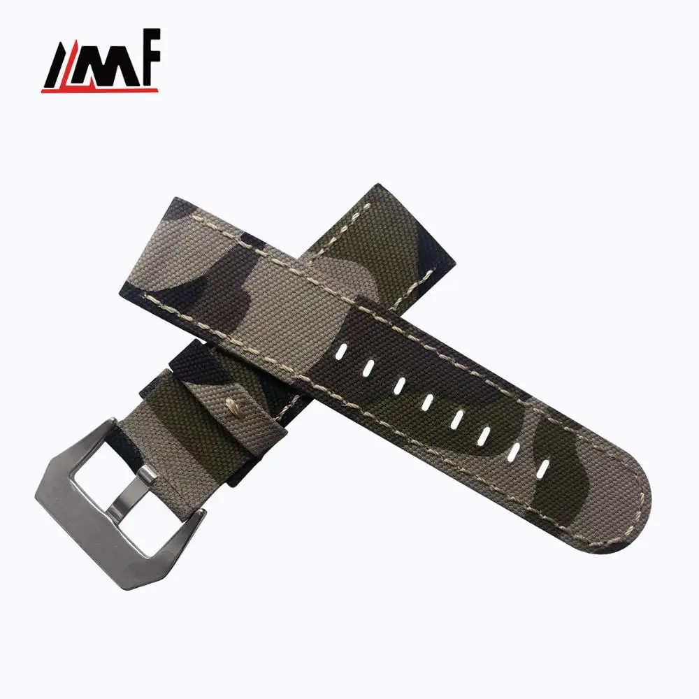 Small Order Quantity hot selling Camouflage Canvass 24mm Nylon Leather Watch Band Green beige for i Watch