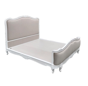 Tête de lit capitonnée en velours sculpté en bois massif blanc de style français FAVAT, cadre de lit durable et écologique - Product Image 1