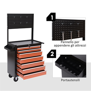 HOMCOM <b>Tool</b> <b>Trolley</b> Equipment with Drawer 61.5 x 33 x 76cm Black and Orange - Product Image 6
