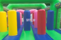 Modulaire uitbreidbare opblaasbare attractiebaan met waterdichte opblaasbare hindernisbaan, ninja parcours en glijbaan-tunnel combinatie