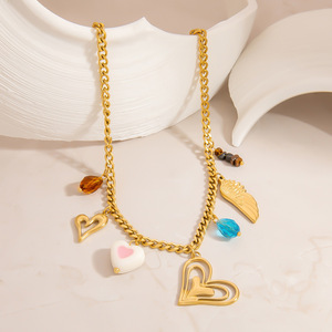 Collar de acero inoxidable con colgante de alas de corazón, chapado en oro de 18 quilates, cadena para clavícula, para mujer, regalo, joyería. - Product Image 2