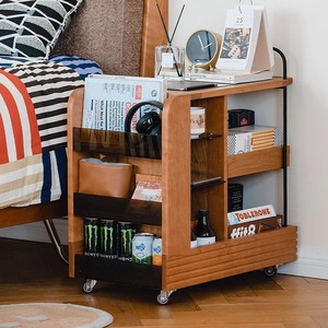 Snack Cart Living Room Mobile Storage Rack Sofa <b>Side</b> <b>Table</b> Bedside <b>Table</b> Dining Cart Cherry Wood <b>Rectangle</b> Easy Cleaning - Product Image 3