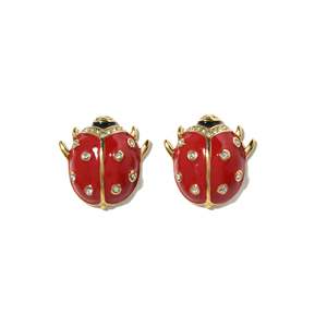 Ladybug <b>Stud</b> <b>Earrings</b> Red Enamel Gold Plated Cute Alloy Bezel Setting <b>Crystal</b> Fashion Jewelry Gift - Product Image 1