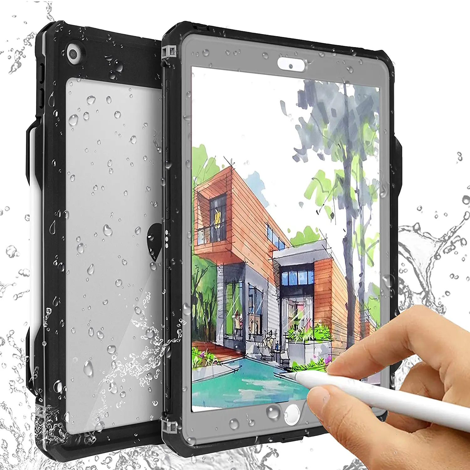 Tablet custodia protettiva impermeabile per ipad 7/8th 10.2 inth tablet caso della copertura con la Cinghia Del Basamento Matita holde pieno corpo iPad caso