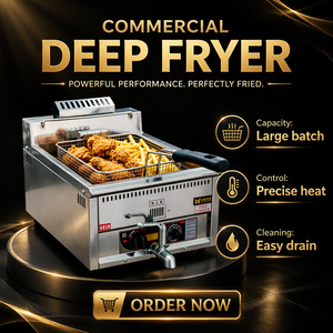 <span class=keywords><strong>Friteuse</strong></span> professionnelle de table à <span class=keywords><strong>gaz</strong></span> en acier inoxydable <span class=keywords><strong>5L</strong></span>, à cuve unique, avec contrôle de température 160-220°C, garantie 1 an - Product Image 1