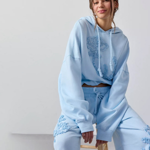 Sudadera con Capucha de Gran Tamaño para Mujer, con Logotipo Personalizado, Estampado de Letras Bordadas, Algodón Informal, Holgada, con Mangas Raglán - Product Image 1