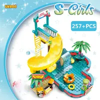 UKBOO-Parque acuático pequeño para niñas, 257 piezas, piscina de verano, ciudad, bloques de construcción, juguetes calientes, ladrillo