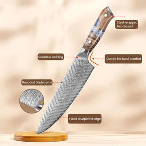 Juego de 9 Cuchillos de Cocina VG10 Damasco, Cuchillo de <span class=keywords><strong>Chef</strong></span> con Mango de Madera de Resina, Cuchillo Santoku, Cuchillo para Verduras, Pan y Deshuesar, con Caja de Regalo Negra - Product Image 4