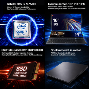 โน้ตบุ๊กเกมมิ่งหน้าจอคู่ 16" + 14" ระบบสัมผัส ผลิตในจีนแบบ OEM/ODM ใหม่ล่าสุด ใช้ Intel Core I7 9750H แรม 32GB SSD 1TB - Product Image 4