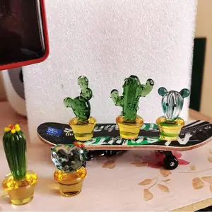 Glass Art Cactus Crystal Miniature Cute Cactus Figurines Simulation Plants Decorations Ornament