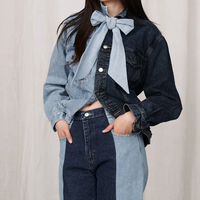 Veste en jean rigide asymétrique personnalisée, manteaux décontractés délavés à la main, mode, couleur contrastée, vêtements d'extérieur pour femmes