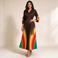 Robe longue plissée style Miyake grande taille pour femme musulmane africaine, dégradé de couleurs, col rabattu, décontractée pour soirée