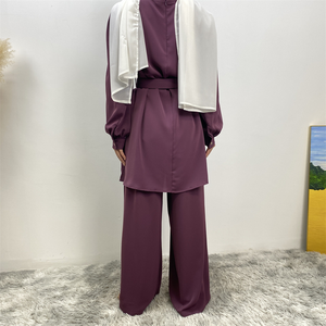 Automne <span class=keywords><strong>turc</strong></span> Hajabi vêtements Salwar Kameez femmes Abaya 2 pièces ensemble Blouse haut et pantalon musulman survêtement dubaï <span class=keywords><strong>tenue</strong></span> arabe - Product Image 4