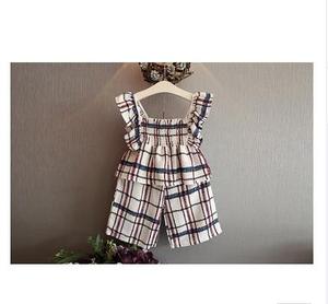 Produit chinois, chemise à carreaux à volants et pantalon, vêtements pour filles et enfants en 2 pièces - Product Image 1