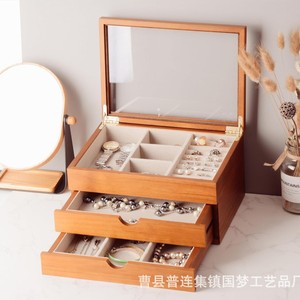 Solid Wood Jewelry <b>Box</b> With <b>Glass</b> Lid Multi Layer Storage For Necklaces Earrings Rings Desktop Organizer Modern Design - Product Image 3