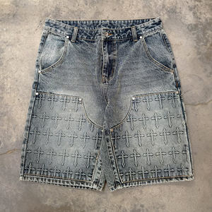 MZN Custom <span class=keywords><strong>Jeans</strong></span> mezzi corti da <span class=keywords><strong>uomo</strong></span> larghi con lavaggio acido in Denim sbiadito da sole 3D goffratura Jorts Streetwear stile Y2K - Product Image 1