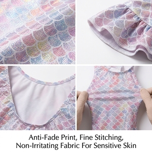 Traje de Baño Infantil con Escamas de Sirena Holográficas, Manga con Volantes, Ropa de Práctica Gimnástica para Niños, para Nadar en la Playa - Product Image 4