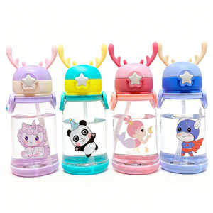 Cartoon <b>Adult</b> <b>Water</b> <b>Bottle</b> <b>for</b> School Travel Sports & Outdoor Use <b>with</b> <b>Straw</b> Leak-Proof Spout Cover Eco-Friendly Dishwasher Safe - Product Image 1