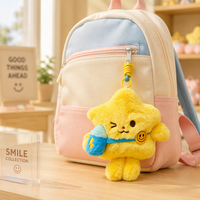 Porte-clés personnalisé en peluche étoile avec visage clignotant, pochette bleue, badge souriant, breloque de sac – Vente en gros