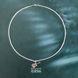 Collana <span class=keywords><strong>con</strong></span> Ciondolo <span class=keywords><strong>Chitarra</strong></span> in Argento Sterling 925 JA per Donne, Delicata Collana Musicale <span class=keywords><strong>con</strong></span> Fiori Colorati, Gioielli Musicali Regalo per Lei - Product Image 4
