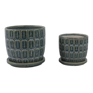 Set di Vasi in Ceramica Stoneware con Sottovaso, Design Texturizzato per Patio, Giardino e Arredamento Casa - Product Image 3