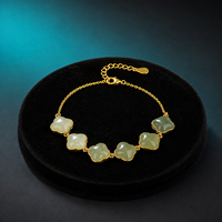 Ensemble de bijoux bracelet trèfle à quatre feuilles, bracelet en jade vert sculpté, plaqué argent pour femmes, porte-bonheur, bijoux Feng Shui