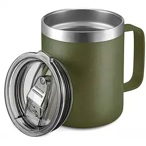 Taza de vacío de doble pared, taza de café de acero inoxidable con logotipo personalizado, con tapa, 304