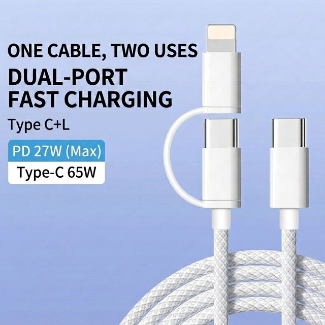 Wholesale Supplier 2-in-1 PD Fast Charging Cable Nylon Braided Cord Type C for Phone 15 16 17